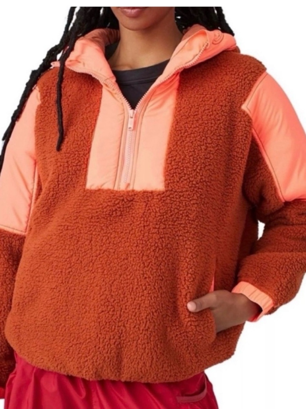 Free People Movement Lead The Pack Half-Zip Jacket in Rust & Coral